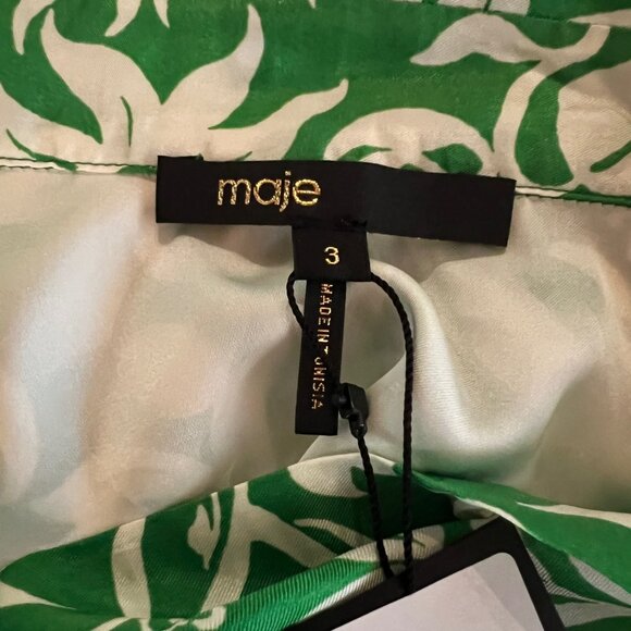 Maje Green White Floral Print Silk Button Down Blouse Size 3 (US L) - Picture 8 of 13